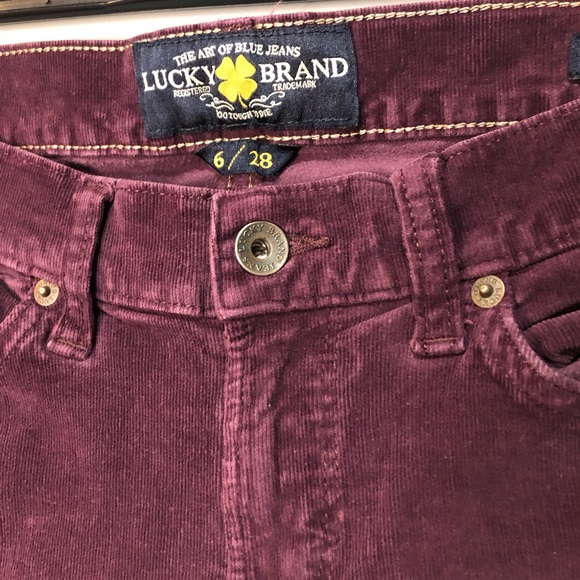 Lucky Brand Charlie Skinny Burgundy Corduroy Pants Size - Picture 3 of 7